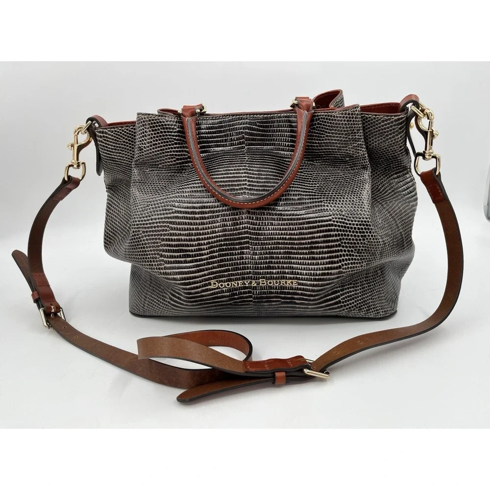 Dooney & Bourke  Purse Embossed Lizard Large Barlow Grayish Brown J15212386 EUC